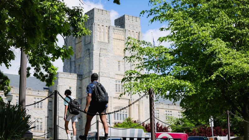 burruss-hall Students walk near Virginia Tech's Burruss Hall in spring 2024.